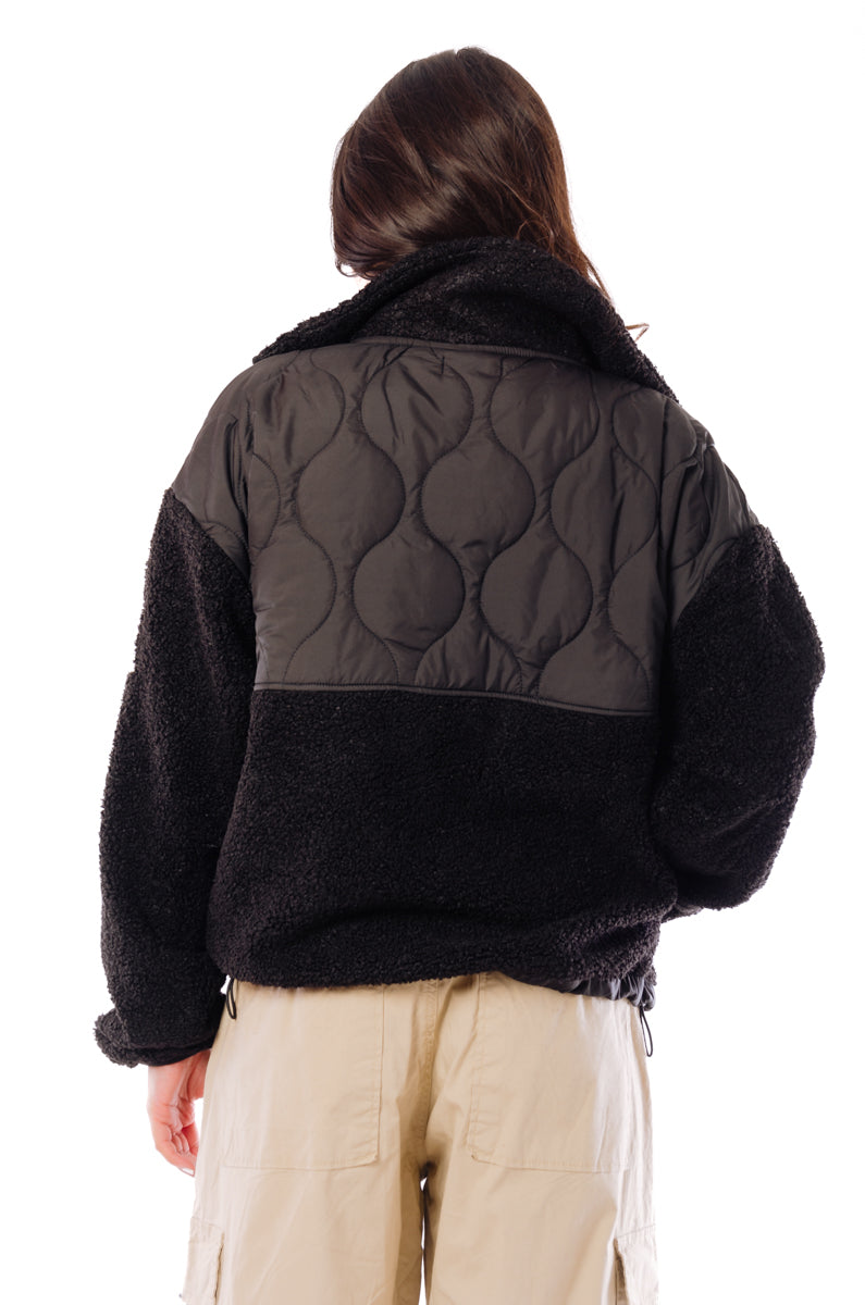 Quilted Sherpa Jacket - BLK