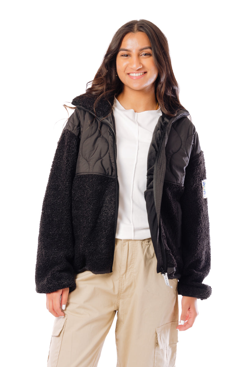 Quilted Sherpa Jacket - BLK