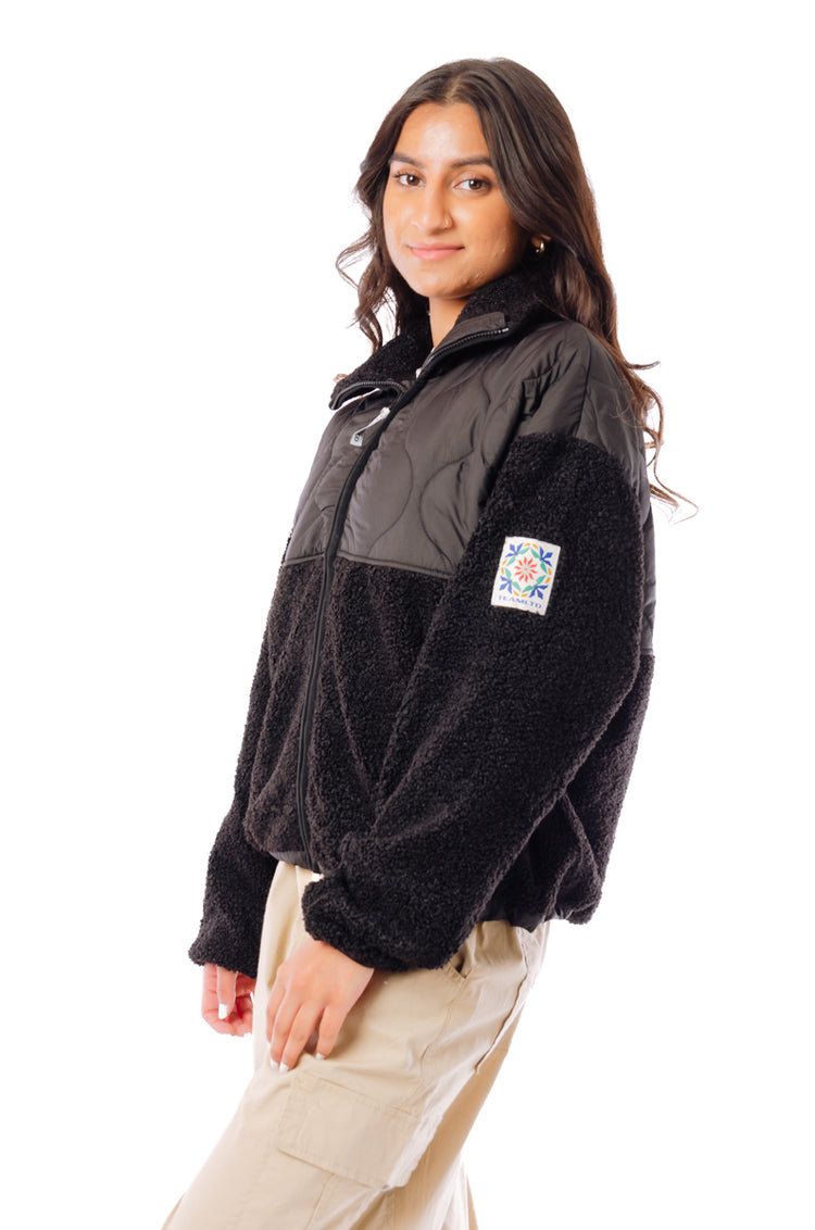 Quilted Sherpa Jacket - BLK