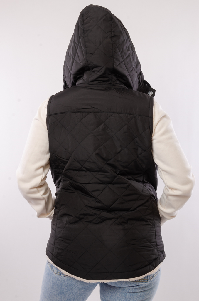 Quilted Sherpa Lined Vest - BLK