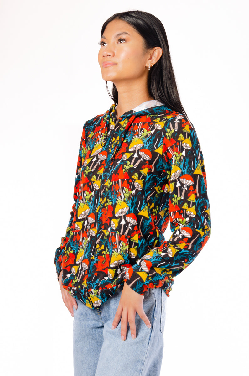 Rainbow Mushrooms Zip-Up Hoodie - BLK