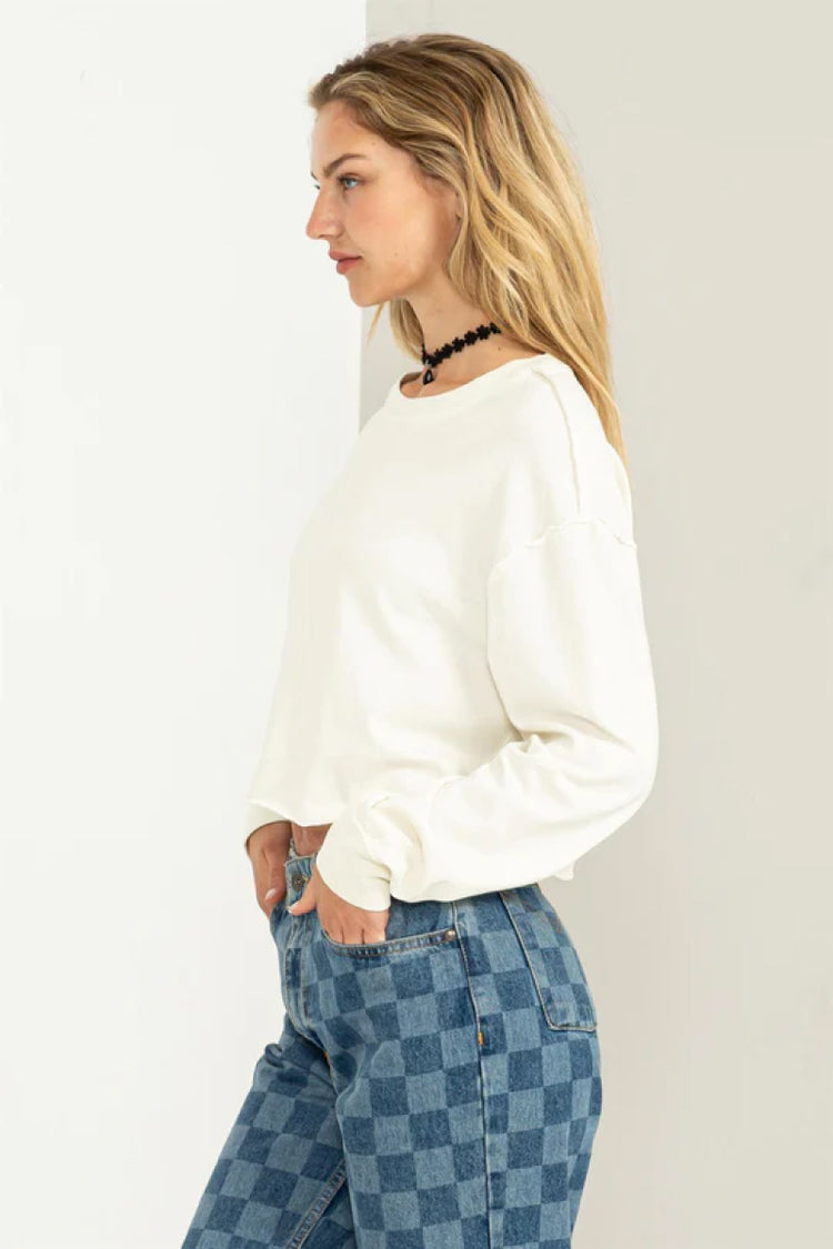 Raw Hem Crop Long Sleeve - CRM