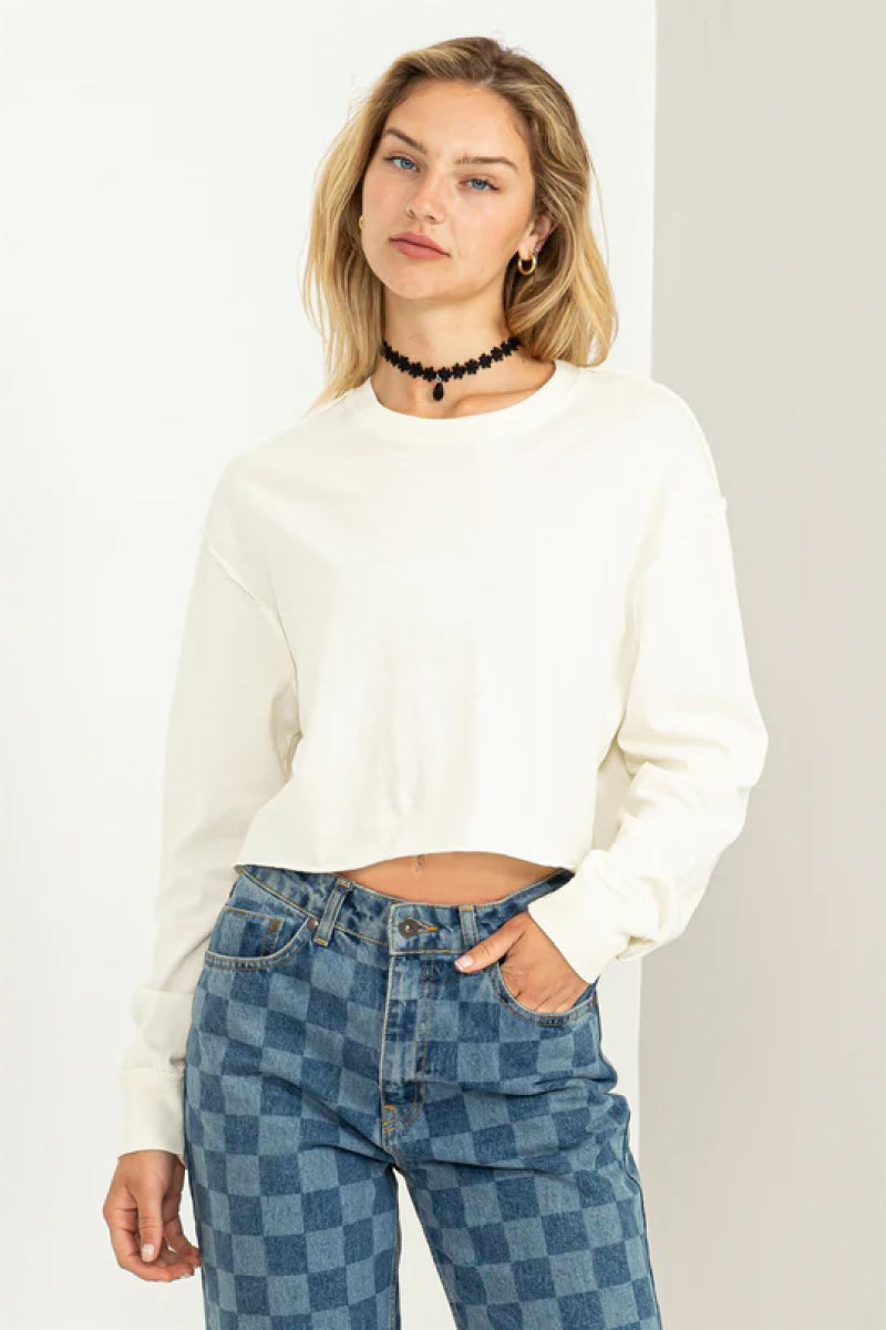 Raw Hem Crop Long Sleeve - CRM