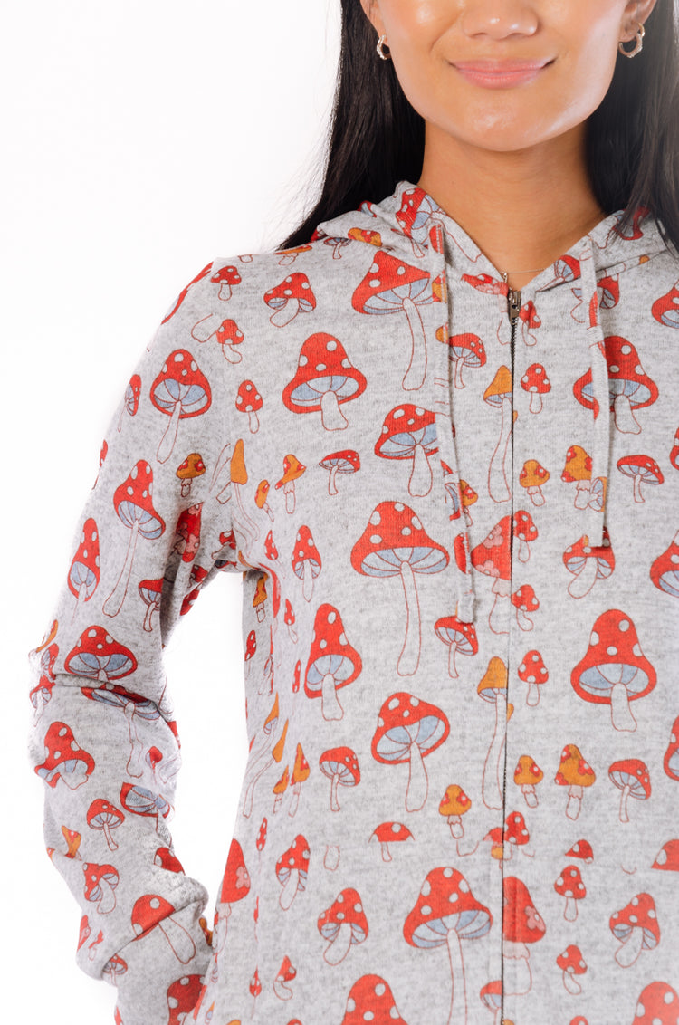 Red Mushroom Zip-Up Hoodie - GRY