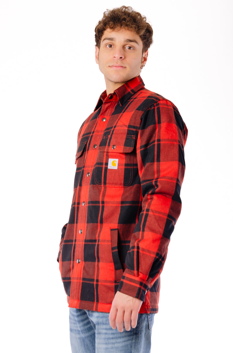 Relaxed Flannel Sherpa Lined Jacket - RED