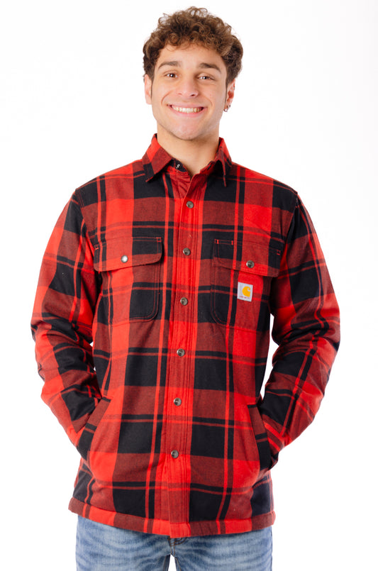 Relaxed Flannel Sherpa Lined Jacket - RED