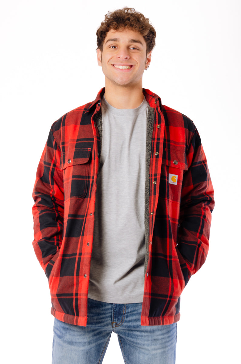 Relaxed Flannel Sherpa Lined Jacket - RED