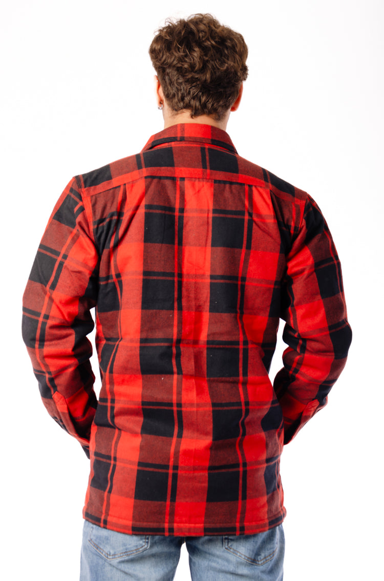 Relaxed Flannel Sherpa Lined Jacket - RED