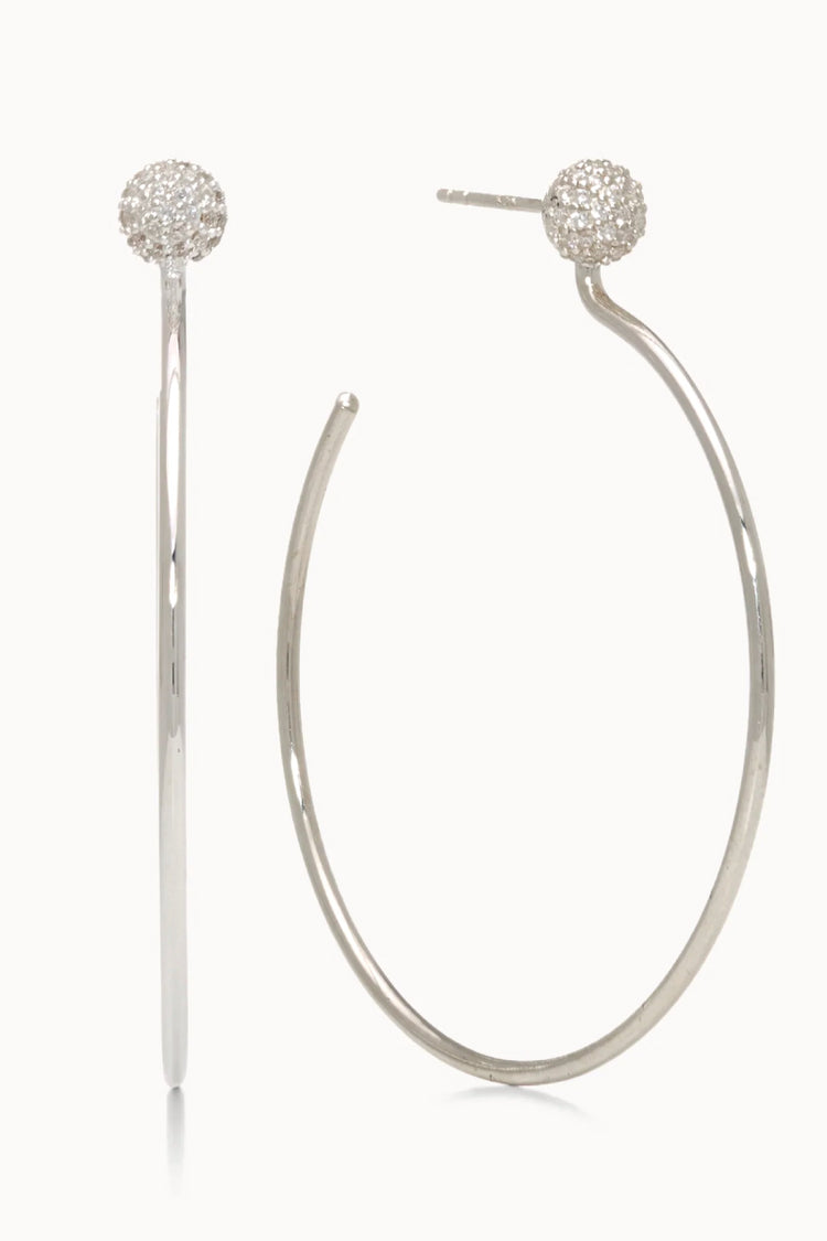 Revolve Pave Hoop Earrings - Silver - SIL