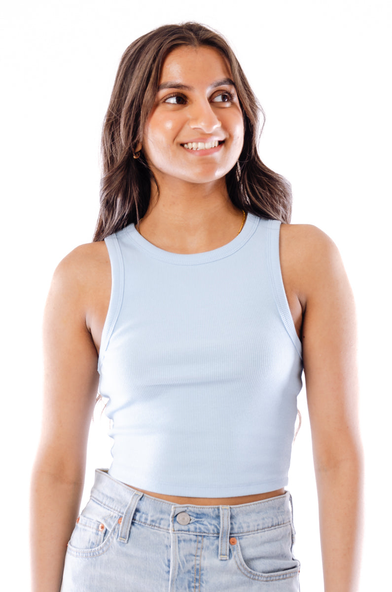 Ribbed Crop Tank Top - BLU