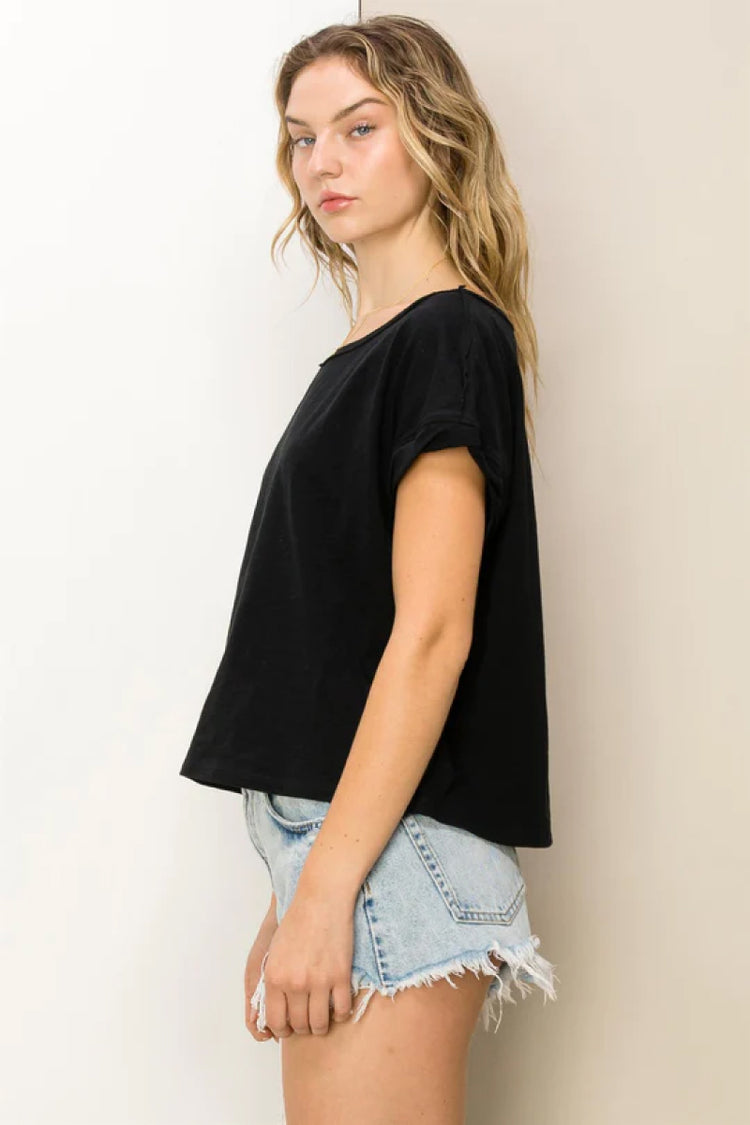 Rolled Sleeved Crew Tee - BLK