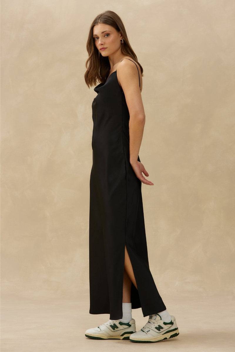 Satin Slip Dress - BLK