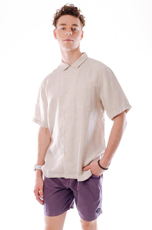 Sea Glass Linen Camp Shirt - NAT