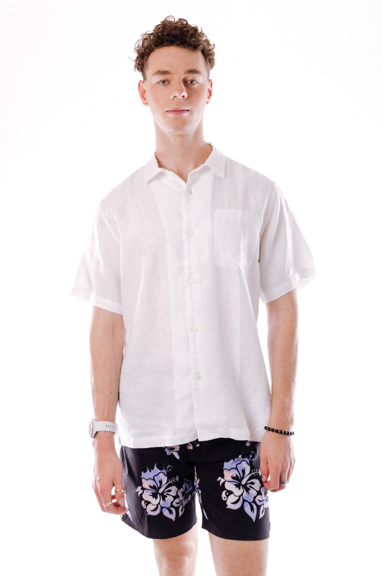 Sea Glass Linen Camp Shirt - WHT