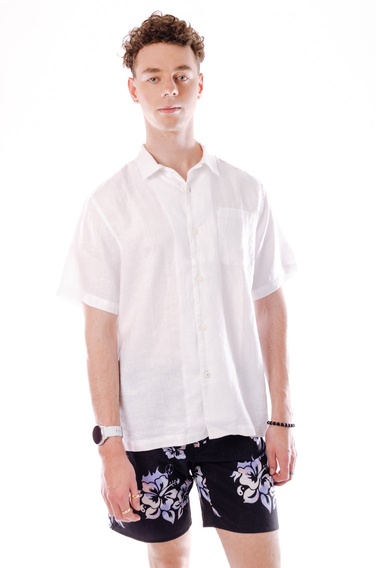 Sea Glass Linen Camp Shirt - WHT