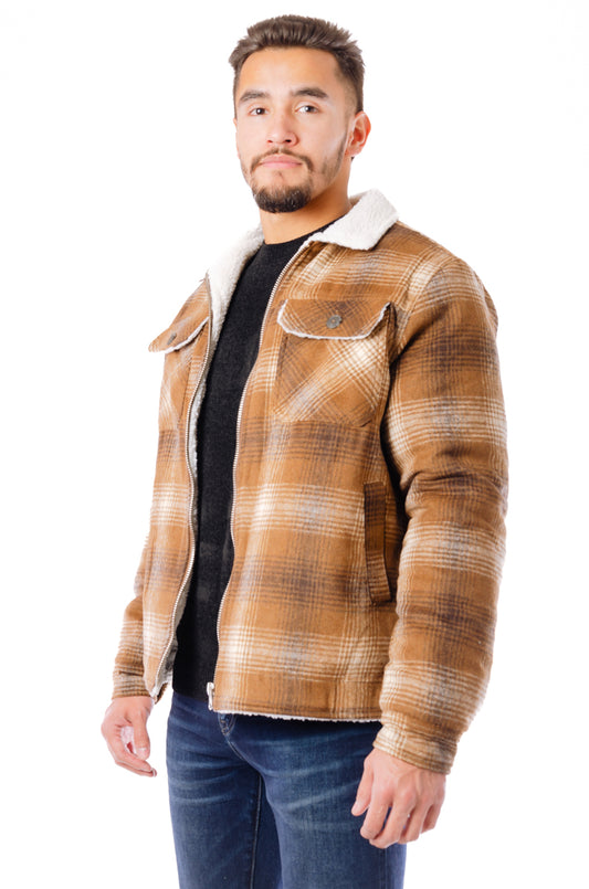 Sherpa Lined Plaid Jacket - AMB