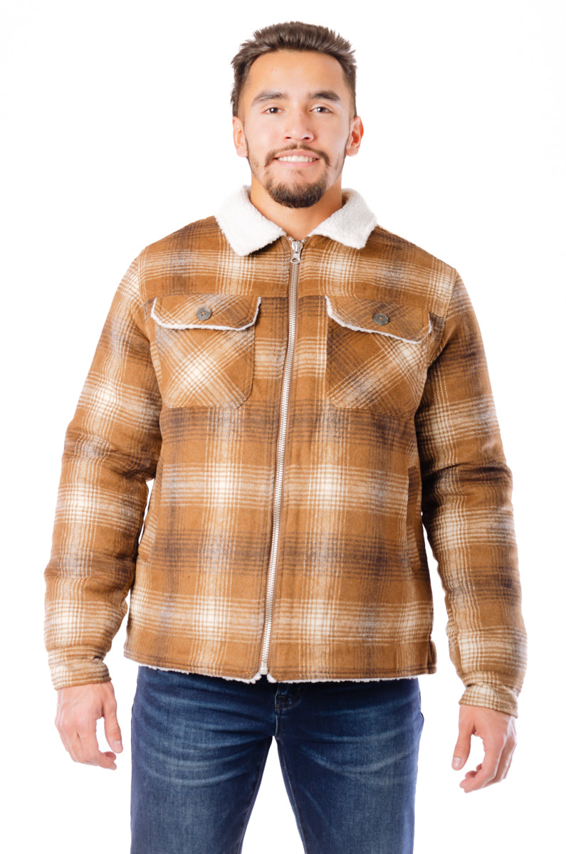 Sherpa Lined Plaid Jacket - AMB