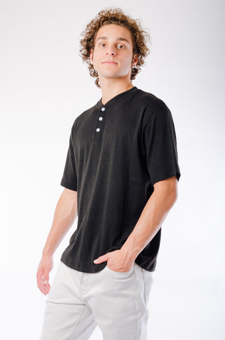 Short Sleeve Henley - BLK