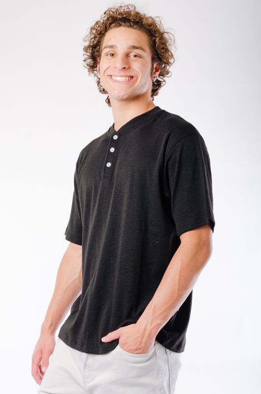 Short Sleeve Henley - BLK