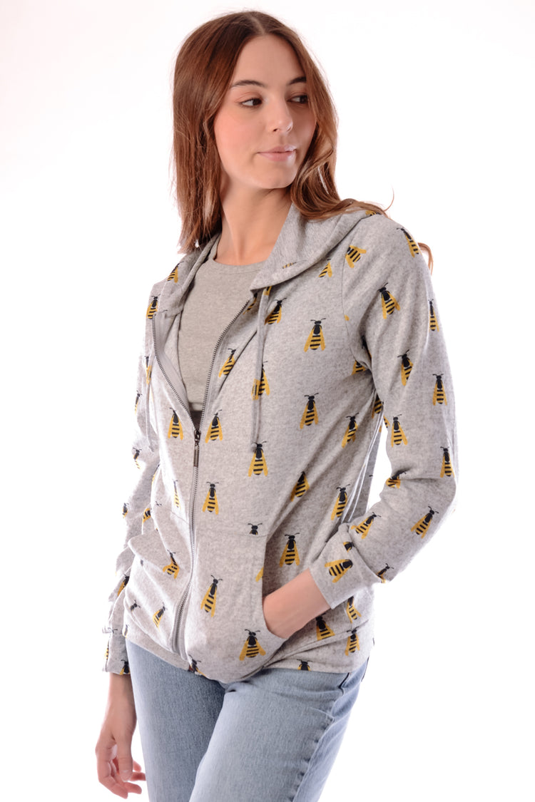 Small Bees Zip-Up Hoodie - HGR