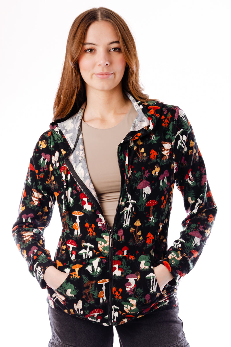 Small Multicolor Mushrooms Zip Hoodie - BLK