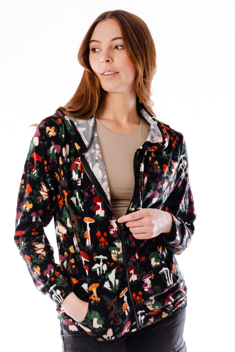 Small Multicolor Mushrooms Zip Hoodie - BLK