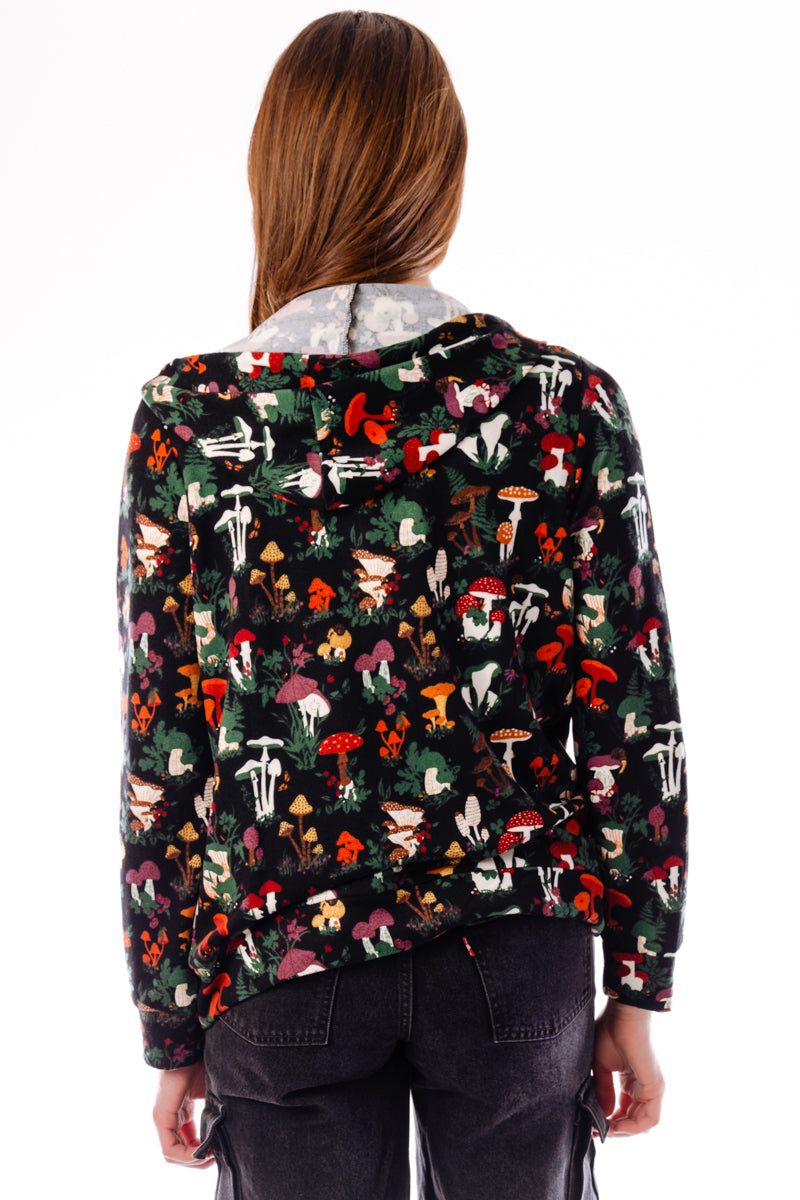 Small Multicolor Mushrooms Zip Hoodie - BLK