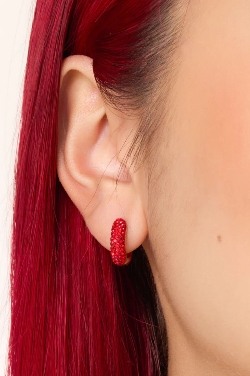 Small Sparkle Hoop Earrings - Red - RED