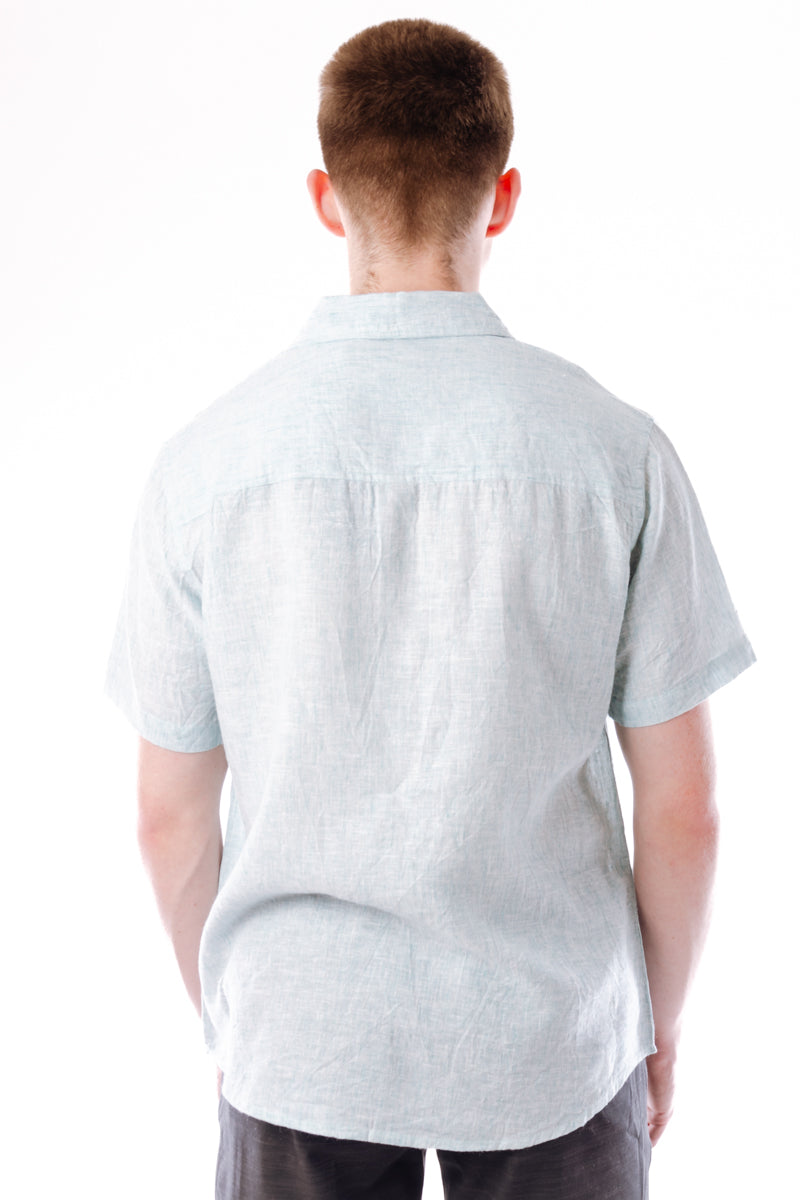 Solid Linen Short Sleeve Shirt - AQU