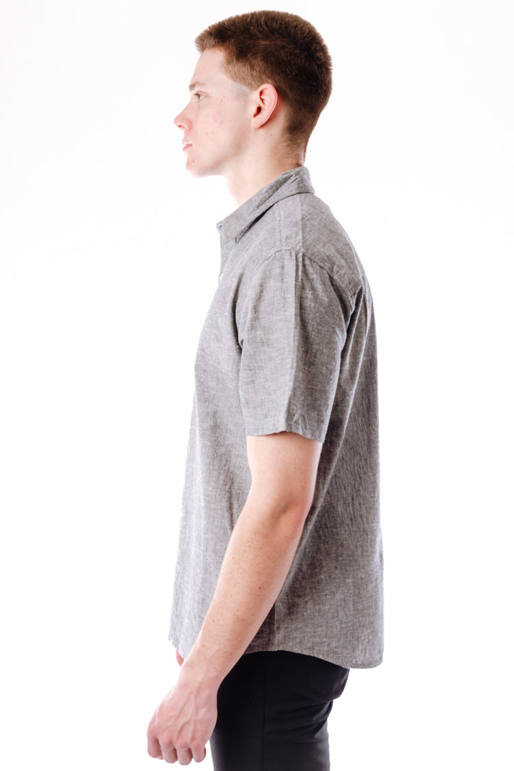 Solid Linen Short Sleeve Shirt - GRY