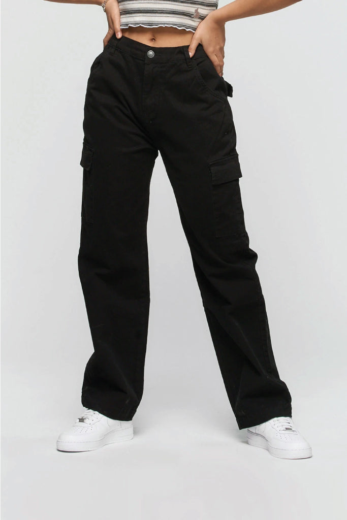 Straight Cut Cargo Pants - BLK