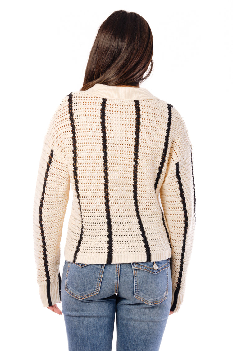 Striped Collared Knit Cardigan