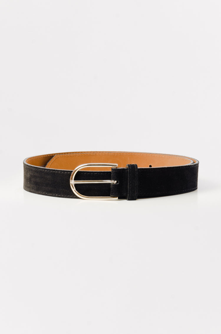 Suede Belt with Nickel Buckle - BLK