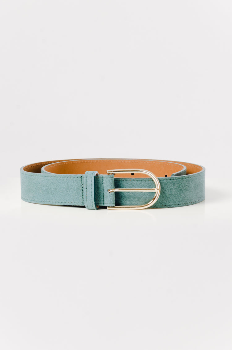 Teal Suede Belt with Nickel Buckle - TEA