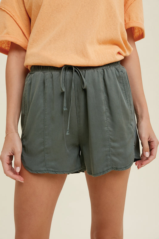 Tencel Dolphin Hem Shorts - TEA