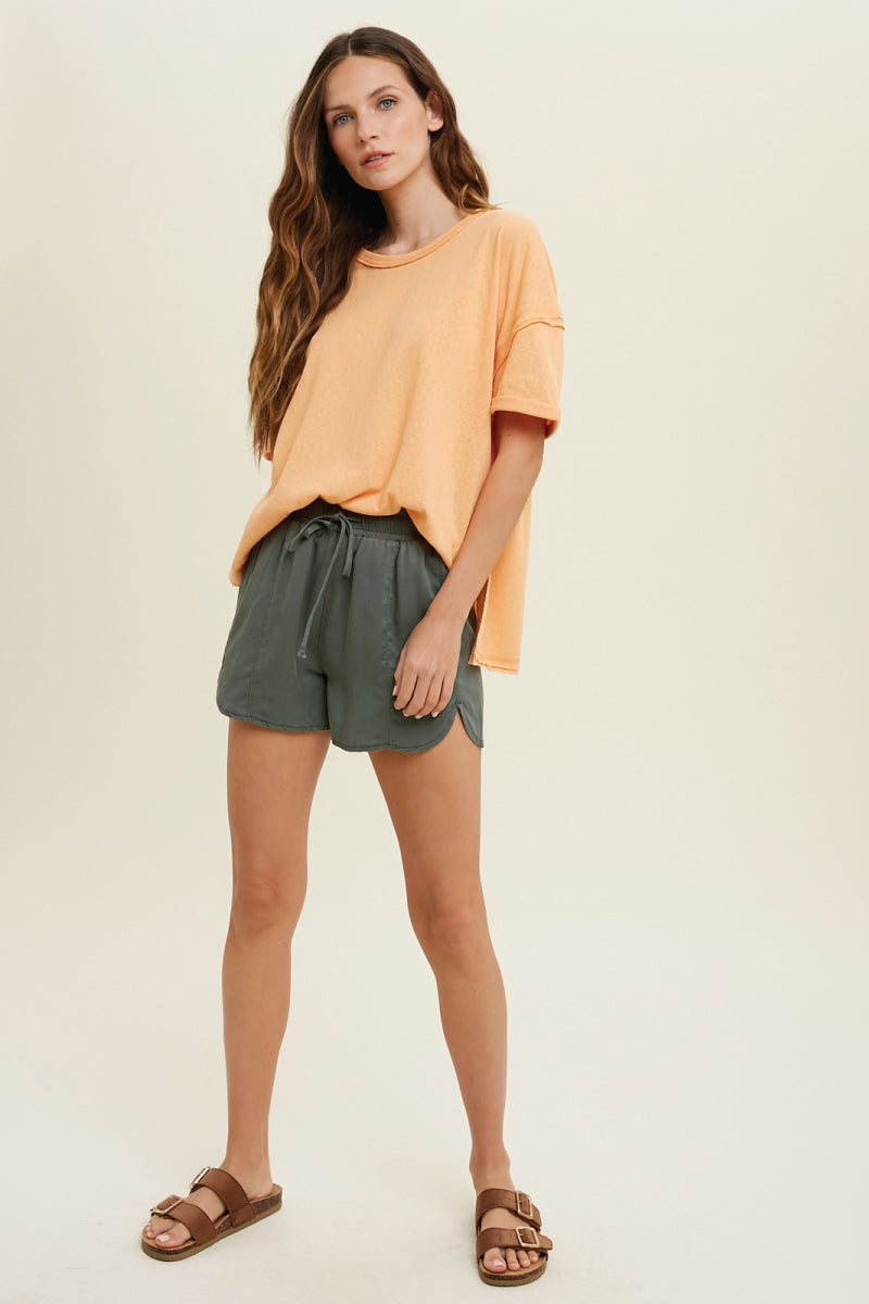 Tencel Dolphin Hem Shorts - TEA