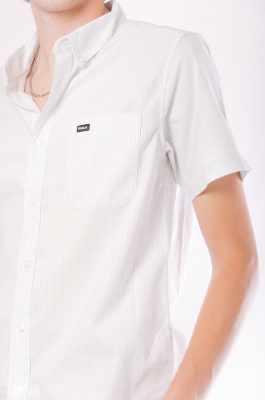 That'll Do Micro Stripe Short Sleeve Shirt - WHT