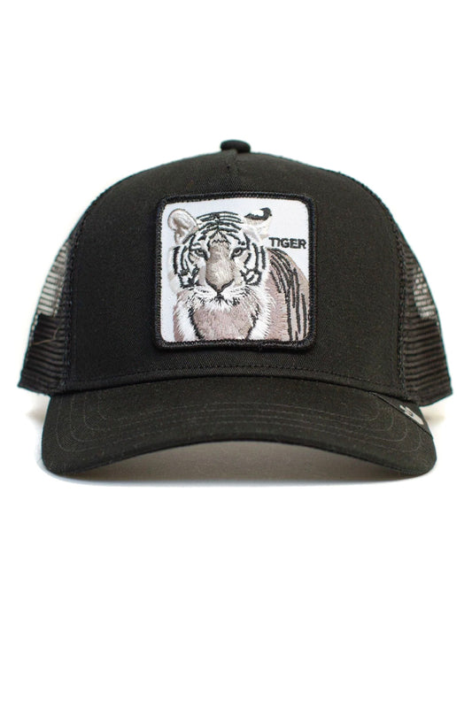 Unisex White Tiger Trucker Hat - BLK