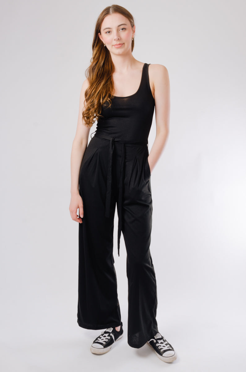 Cropped Wide Leg Jumpsuit - BLK