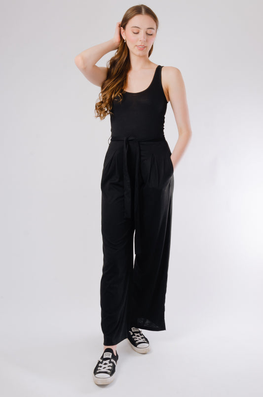 Cropped Wide Leg Jumpsuit - BLK