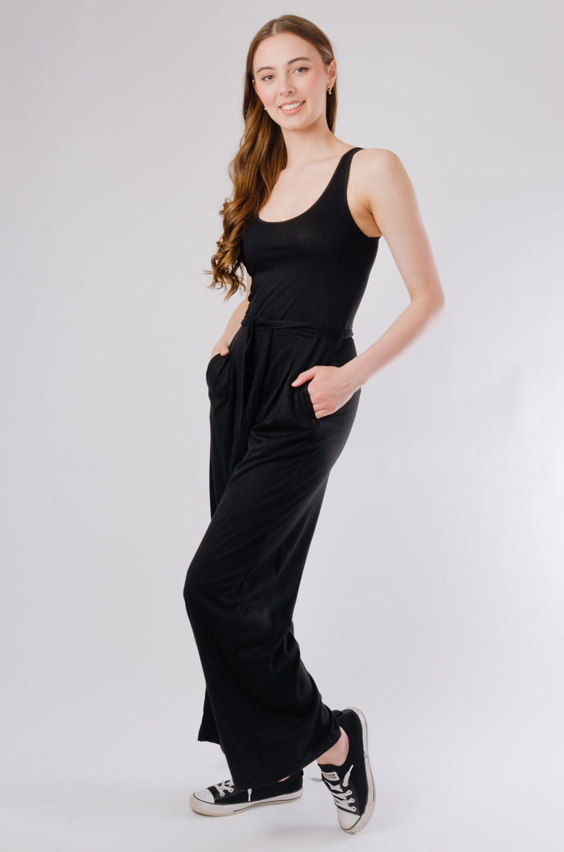 Cropped Wide Leg Jumpsuit - BLK