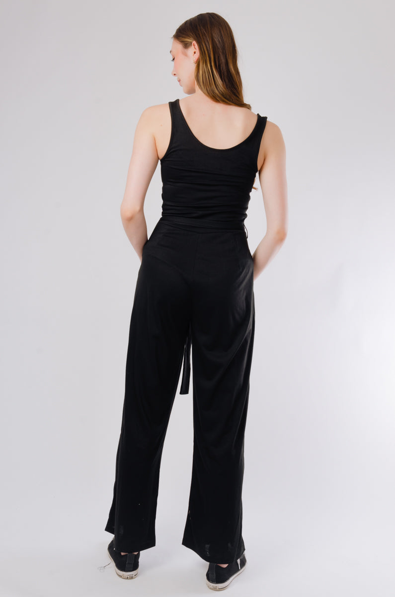 Cropped Wide Leg Jumpsuit - BLK