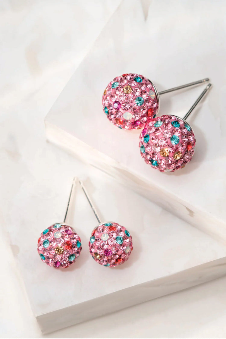 8mm Sparkle Ball Earrings - Happy Birthday - PNK