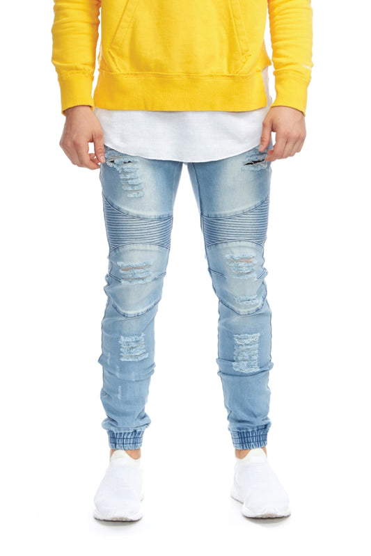 Biker Denim Joggers - Kamikaze Bleach