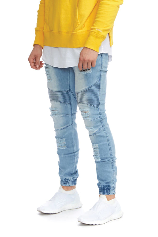 Biker Denim Joggers - Kamikaze Bleach