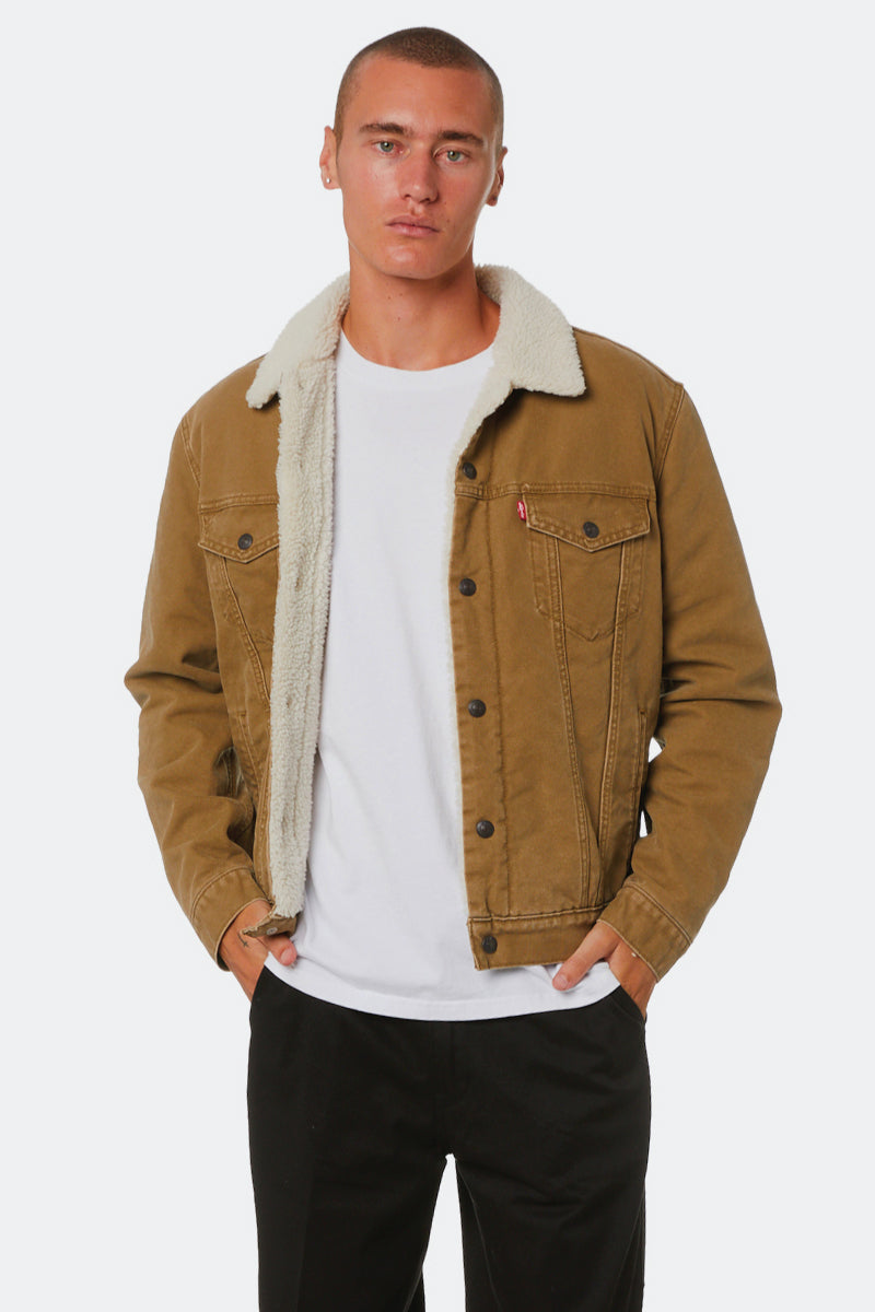 Canvas Sherpa Trucker Jacket - BRN