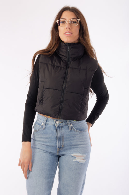 Daisy Puffer Reversible Vest - BLK