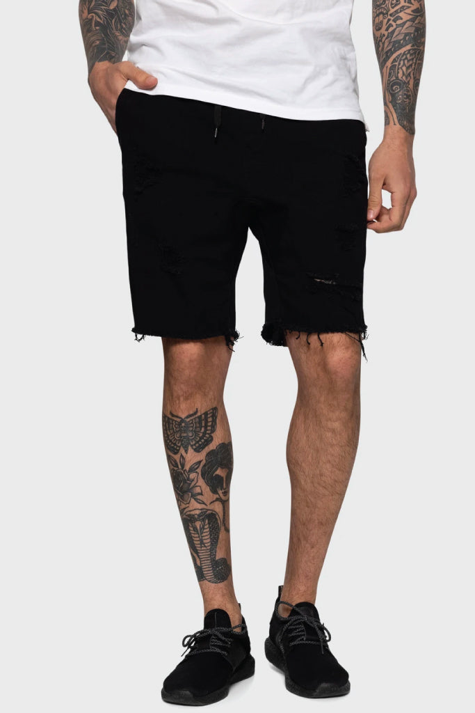 Distressed Denim Shorts - BLK