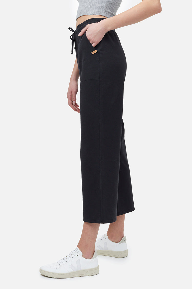 French Terry Cropped Wide Leg Sweatpants - BLK