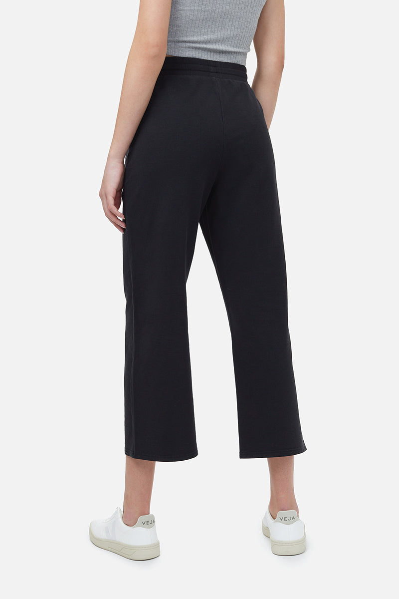 French Terry Cropped Wide Leg Sweatpants - BLK